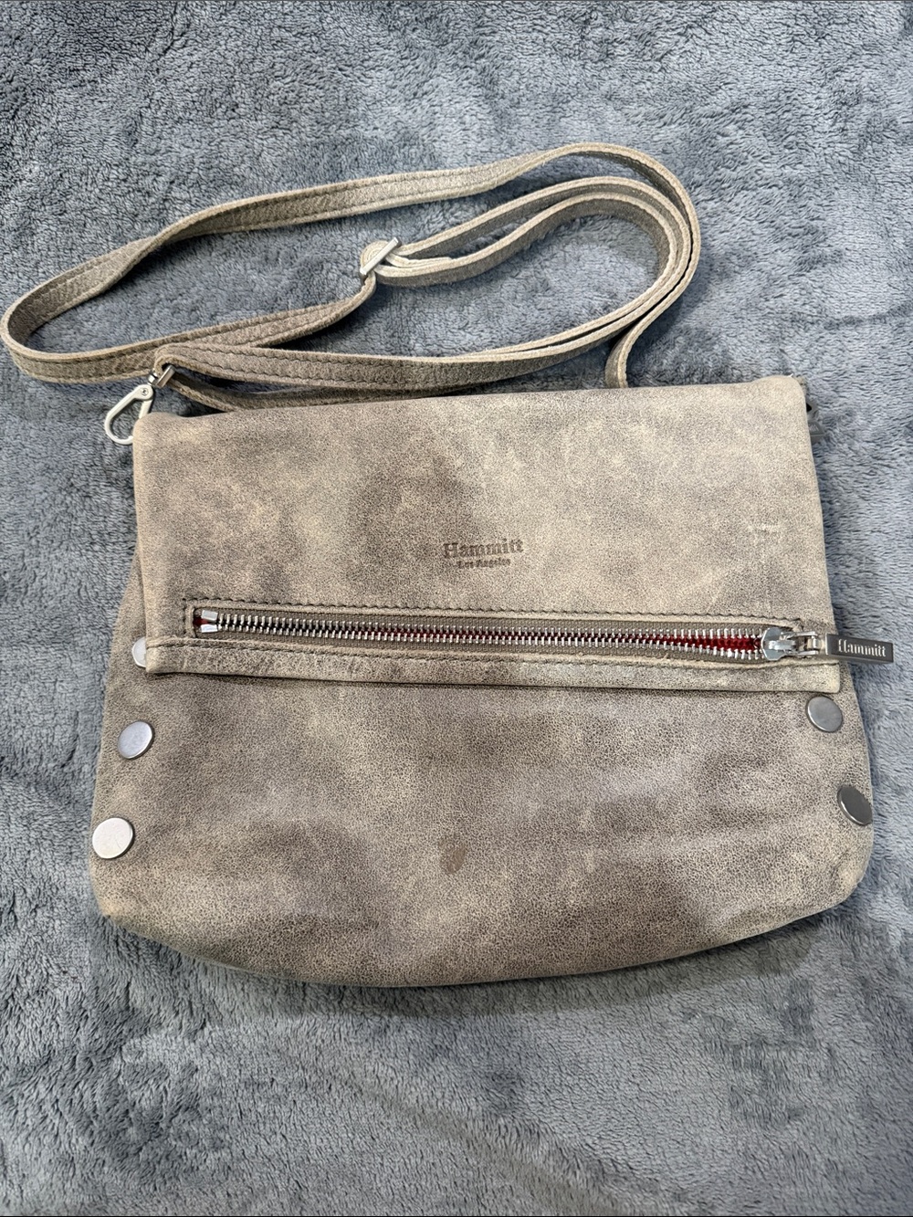 Hammitt Taupe Crossbody with Red Zip Accent